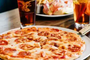 Fresh pepperoni pizza served at Brick Oven Clemmons restaurant